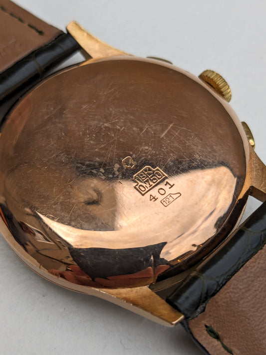 Chronographe no name or 18k et cadran saumon (circa 1950)